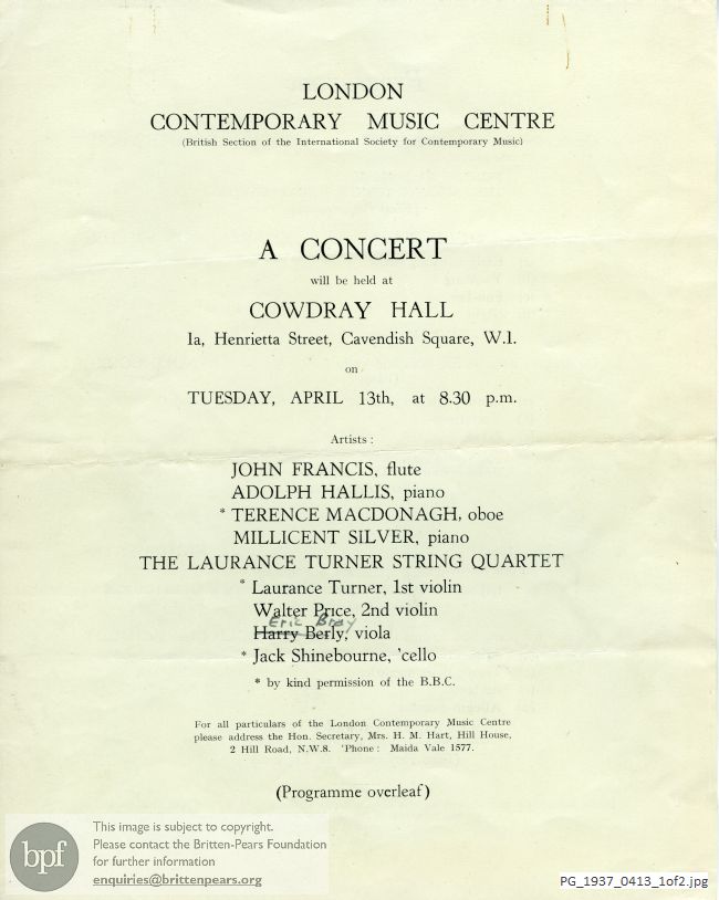 Britten Suite for Piano: Holiday Tales [Diary], Cowdray Hall, London