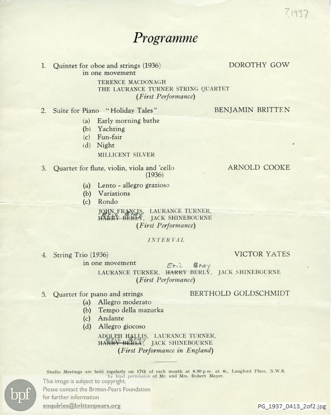 Britten Suite for Piano: Holiday Tales [Diary], Cowdray Hall, London