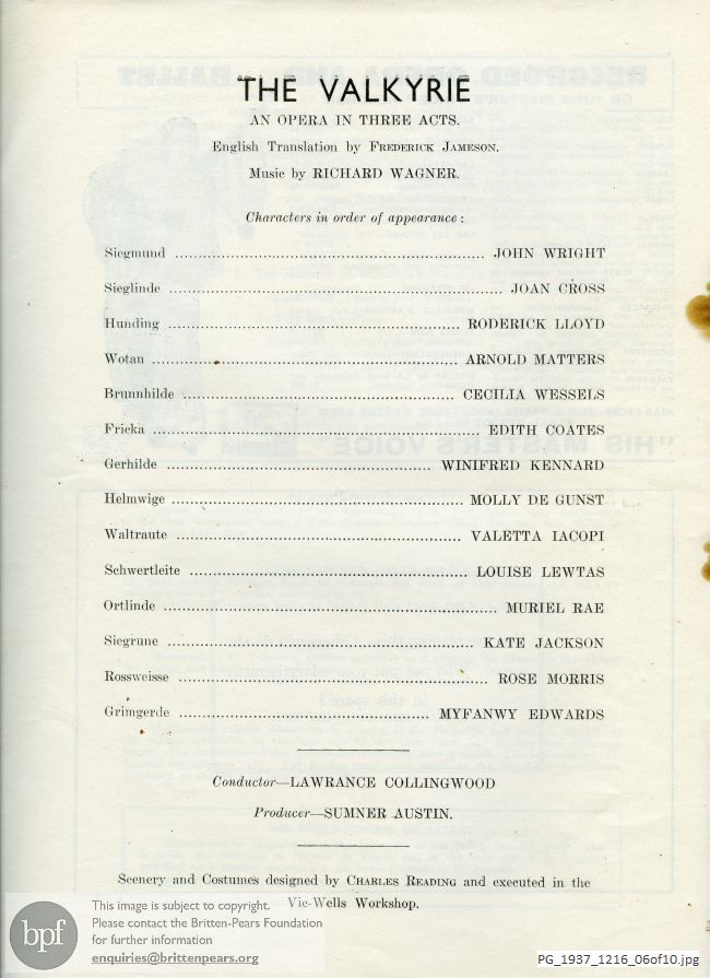 Wagner The Valkyrie, Sadler's Wells, London.