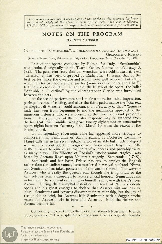 Concert programme:  Britten Concerto for Violin and Orchestra in D Minor, Carnegie Hall, New York