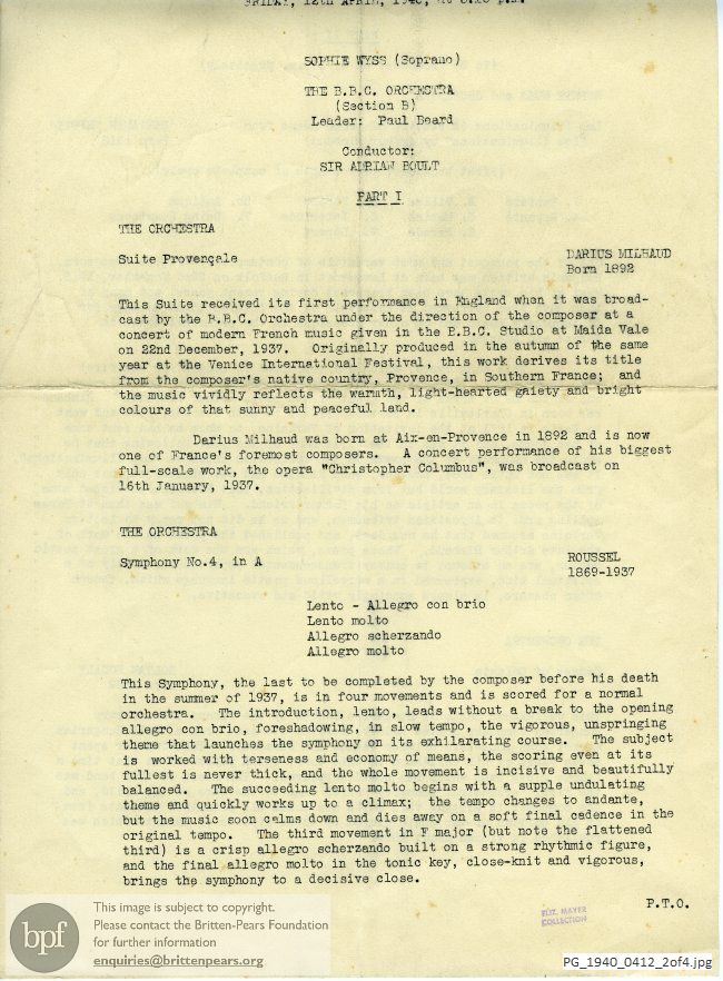 Concert programme:  Britten Les Illuminations, Colston Hall, Bristol