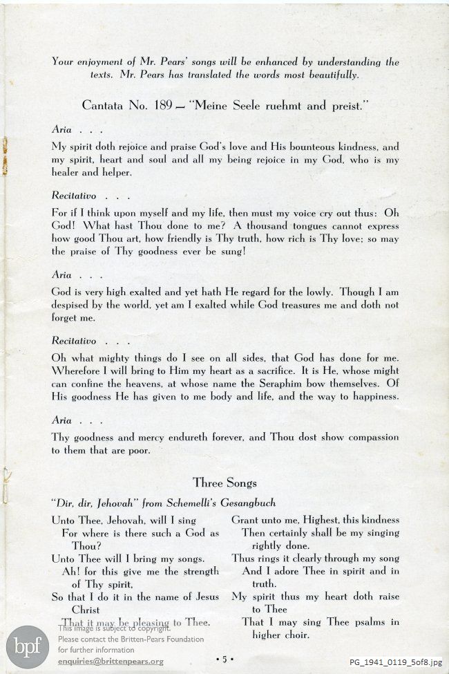 Concert programme:  Bach Various Works, Park (First) Congregational Church, Grand Rapids, Michigan