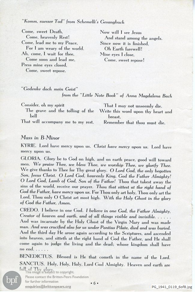 Concert programme:  Bach Various Works, Park (First) Congregational Church, Grand Rapids, Michigan
