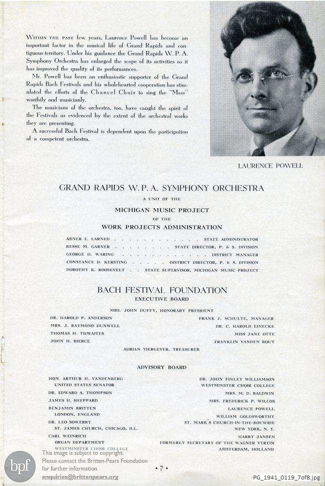 Concert programme:  Bach Various Works, Park (First) Congregational Church, Grand Rapids, Michigan