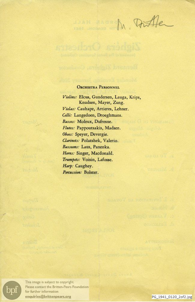 Concert programme:  Britten Sinfonietta, Jordan Hall, Boston