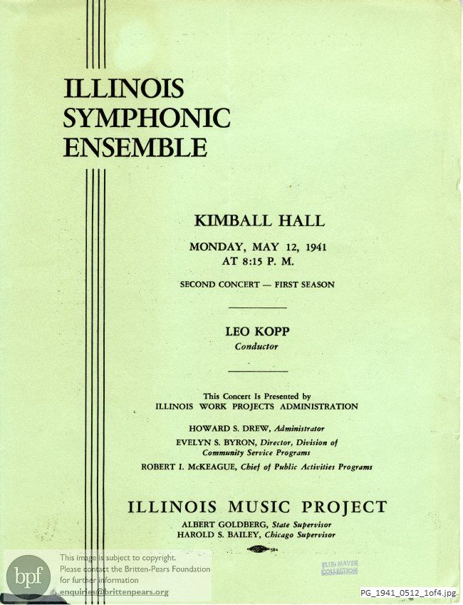 Concert programme:  Britten Sinfonietta, Kimball Hall, Chicago
