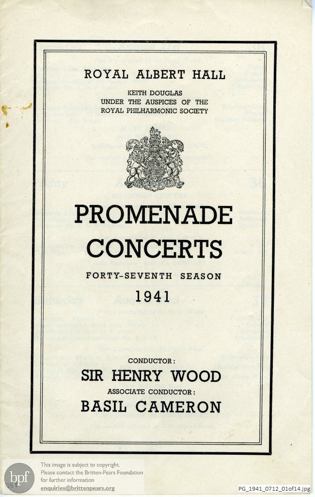 Concert programme:  Various Composers, Royal Albert Hall, London