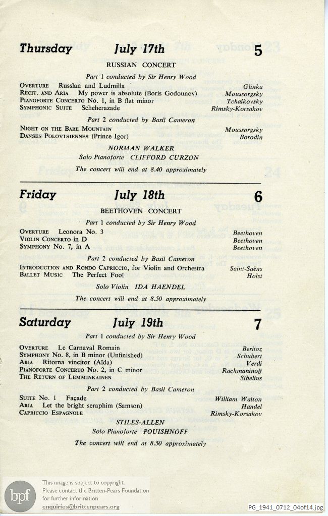 Concert programme:  Various Composers, Royal Albert Hall, London