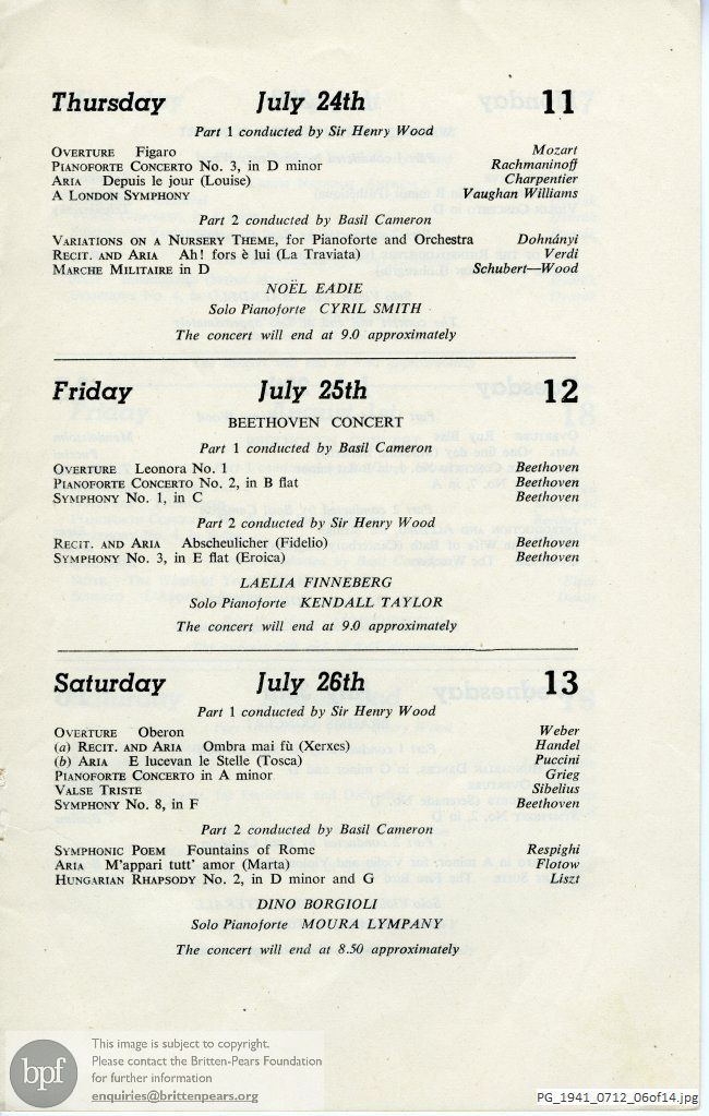 Concert programme:  Various Composers, Royal Albert Hall, London