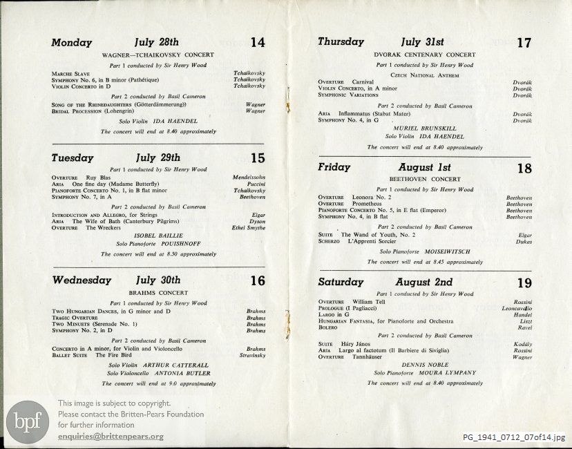 Concert programme:  Various Composers, Royal Albert Hall, London