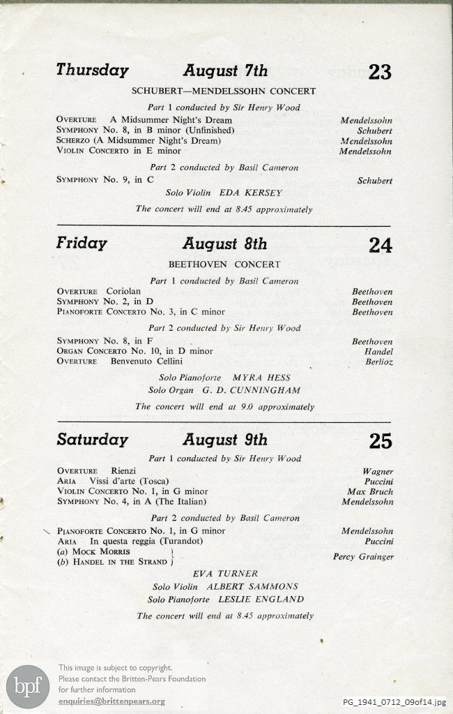 Concert programme:  Various Composers, Royal Albert Hall, London