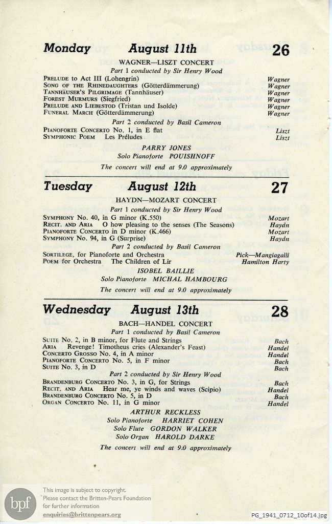 Concert programme:  Various Composers, Royal Albert Hall, London