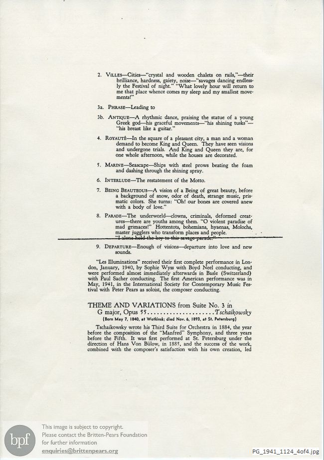 Concert programme:  Britten Sinfonia da Requiem and Les Illuminations, Civic Centre, Chicago