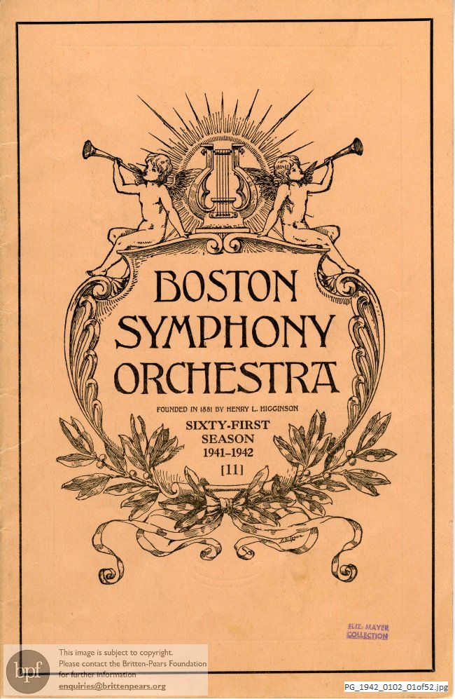 Concert programme:  Britten Sinfonia da Requiem, Symphony Hall, Boston 