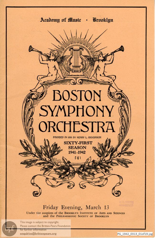 Concert programme:  Britten, Sinfonia da Requiem, Academy of Music, Brooklyn, New York