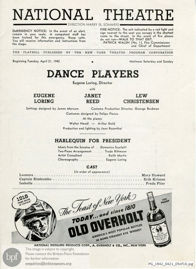 Concert programme:  Jinx, National Theatre, New York