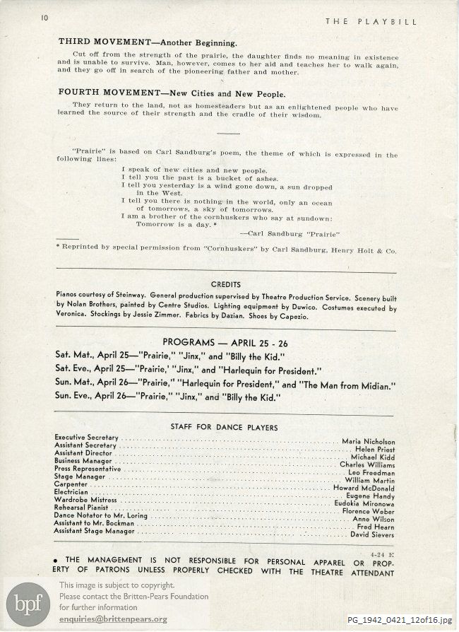Concert programme:  Jinx, National Theatre, New York