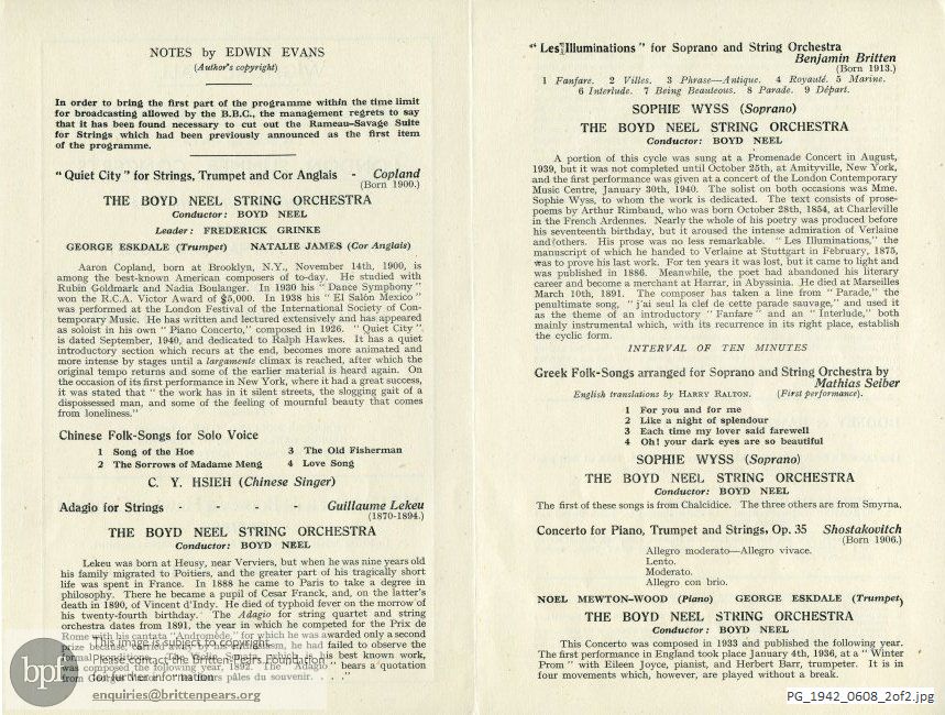 Concert programme:  Britten Les Illuminations, Wigmore Hall, London