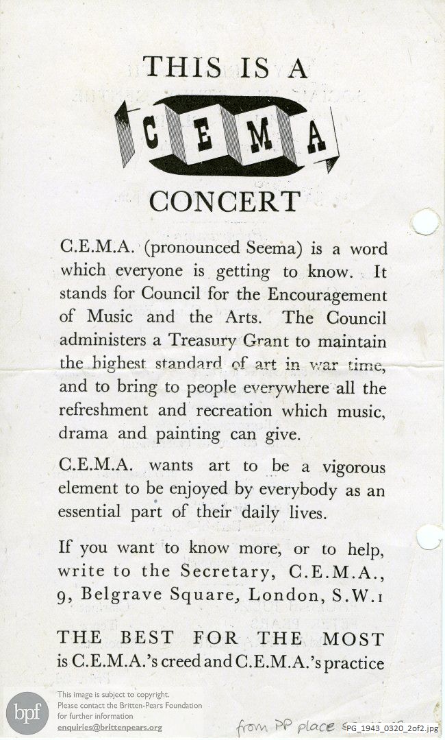 Concert programme:  Britten Folk Song arrangements, Haywards Heath Social and Study Centre, Sussex