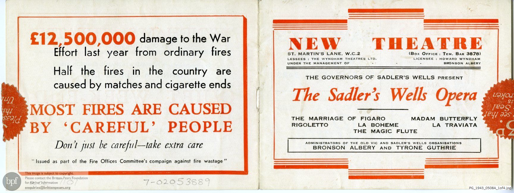 Concert programme:  Mozart The Magic Flute, New Theatre, London