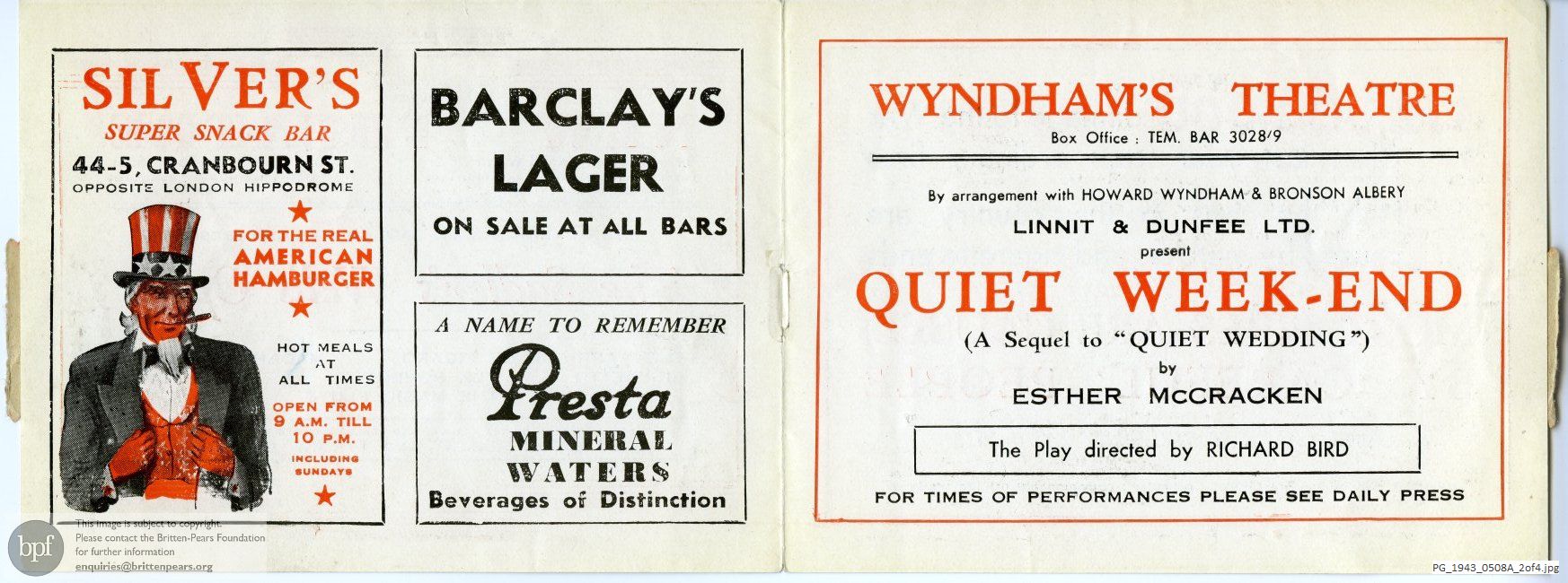 Concert programme:  Mozart The Magic Flute, New Theatre, London