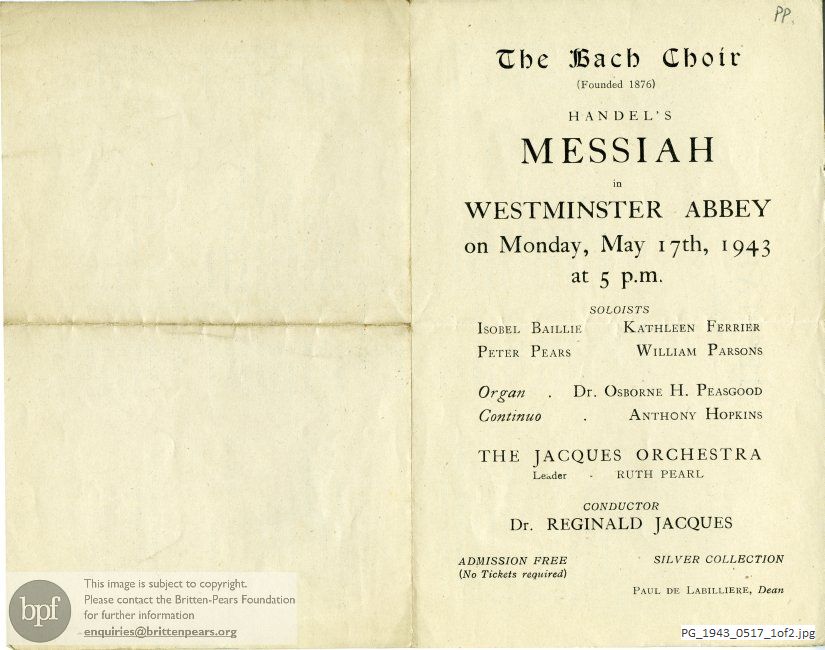 Concert programme:  Handel Messiah, Westminster Abbey, London