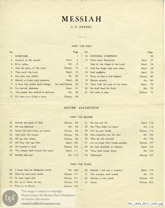 Concert programme:  Handel Messiah, Westminster Abbey, London
