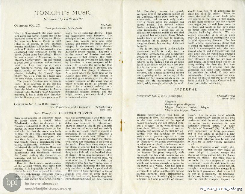 Concert programme:  Various Russian composers, Royal Albert Hall, London