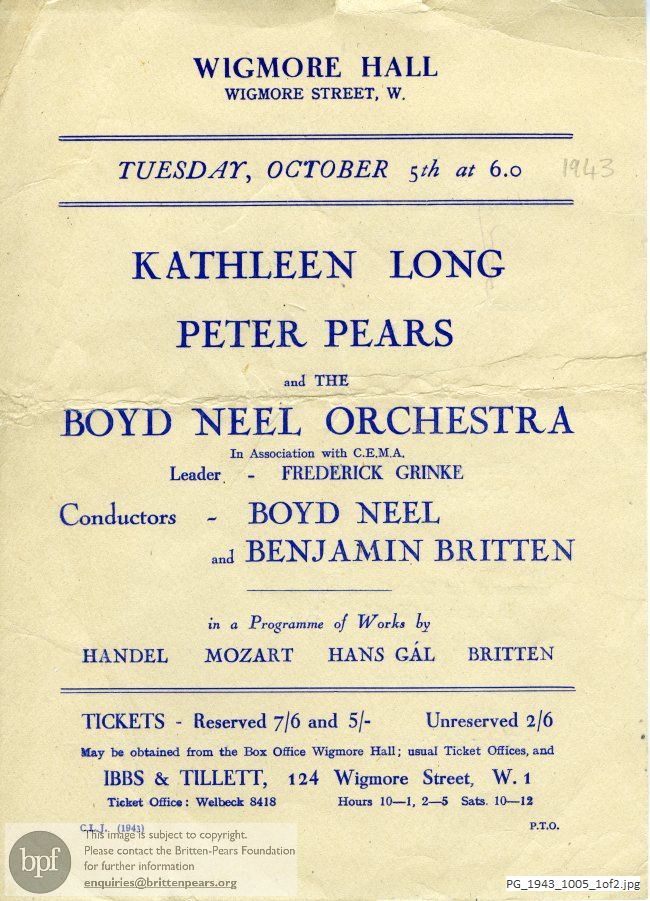 Concert programme:  Britten Les Illuminations, Wigmore Hall, London.