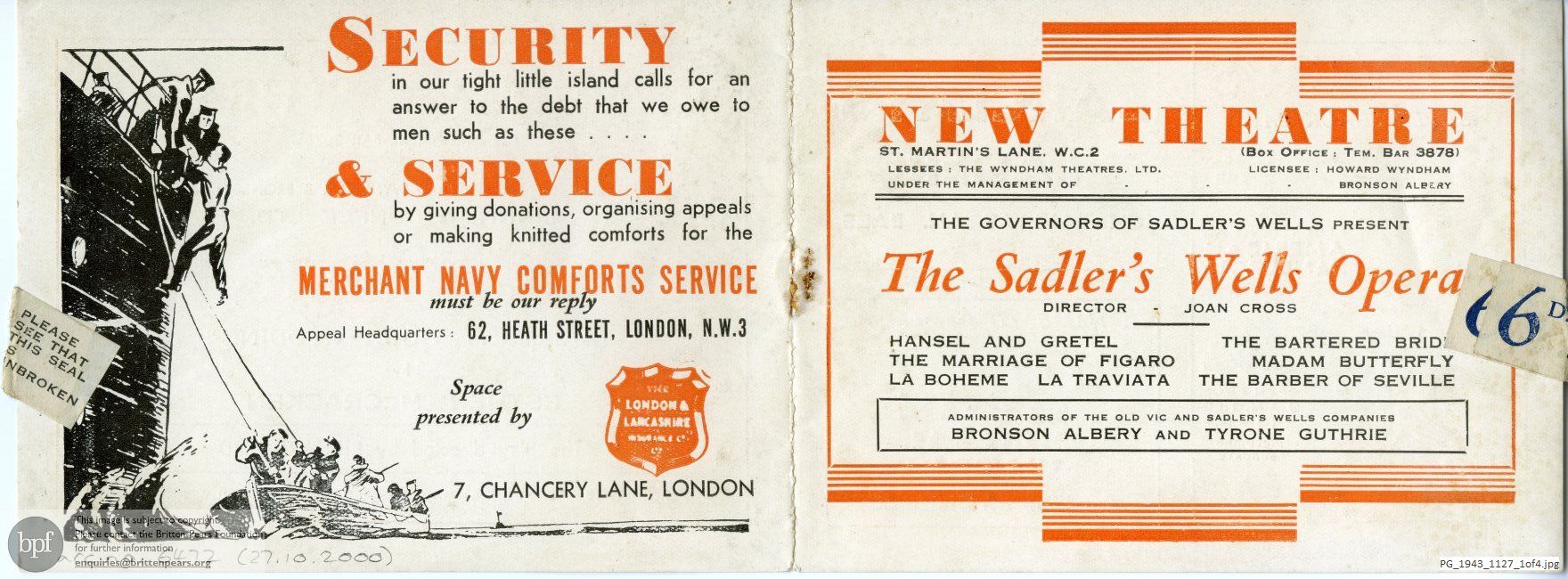 Concert programme:  Smetana The bartered bride, New Theatre, London