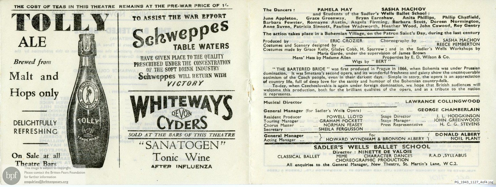 Concert programme:  Smetana The bartered bride, New Theatre, London