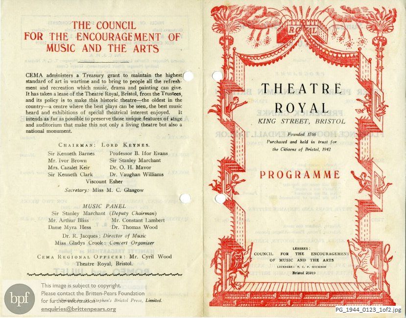 Pears-Britten recital, Theatre Royal, Bristol.
