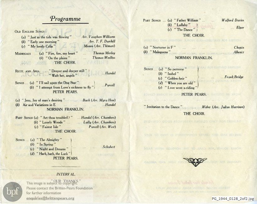 Pears-Franklin recital, Collegiate School, Blackpool