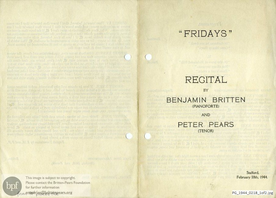 Pears-Britten recital, Stafford