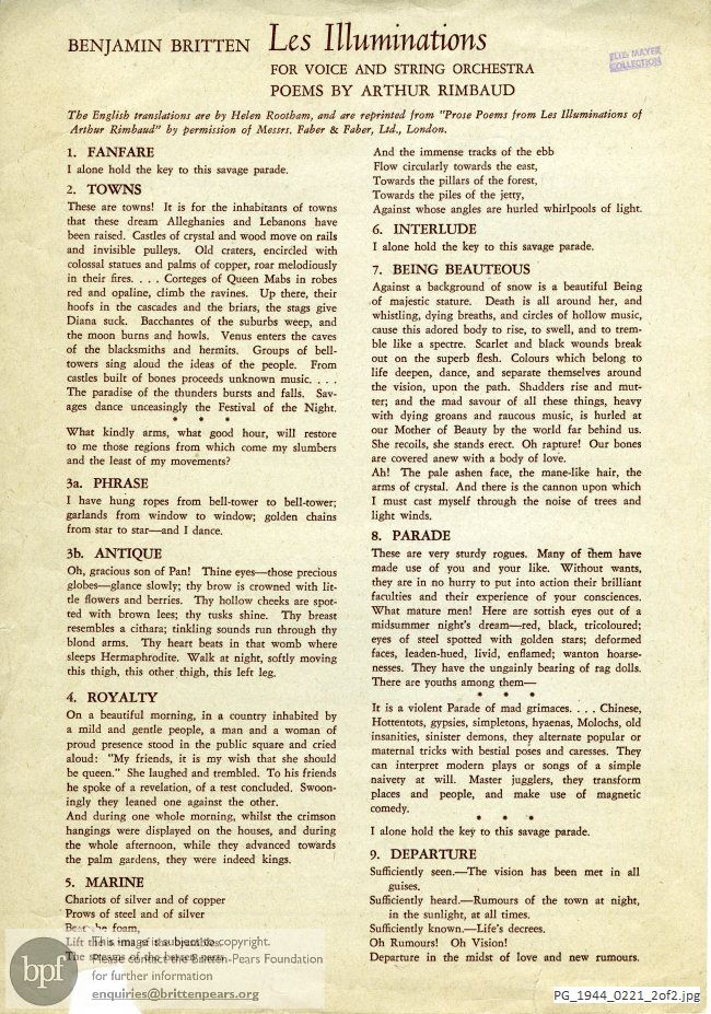 Britten Les Illuminations, New York Times Hall, New York.