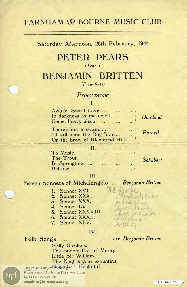 Pears-Britten recital, Farnham And Bourne Music Club