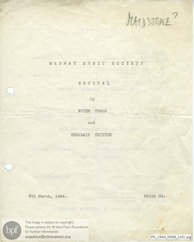 Pears-Britten recital, Maidstone[?]