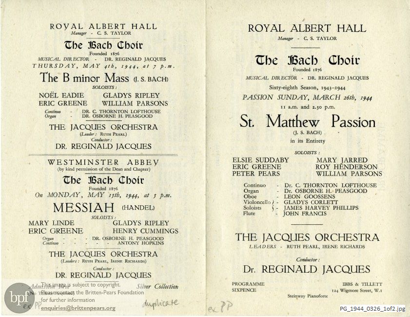 Bach St. Matthew Passion, Royal Albert Hall, London.