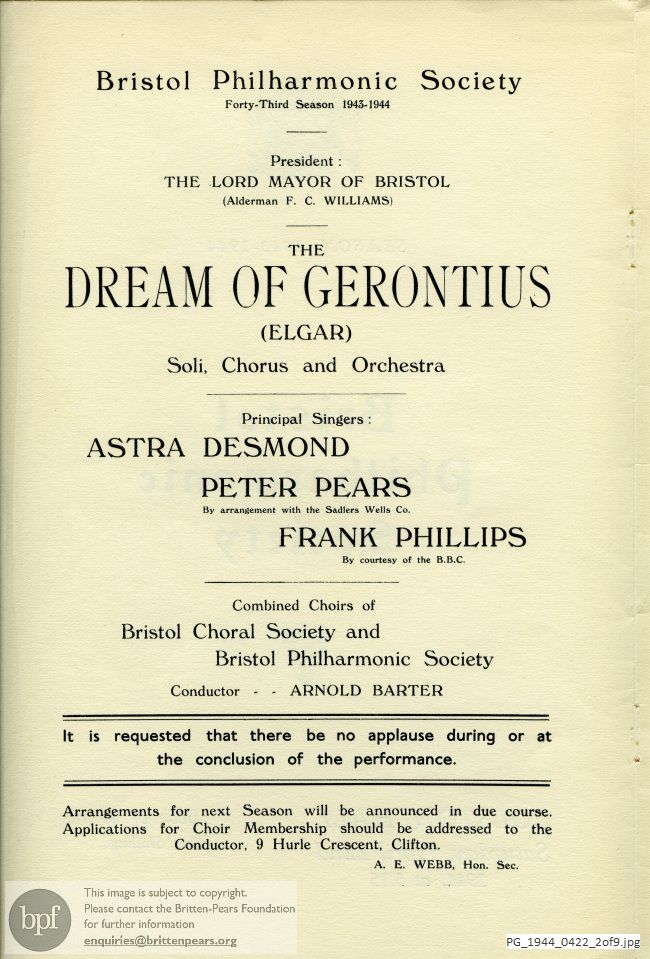 Elgar Dream Of Gerontius, Colston Hall, Bristol.