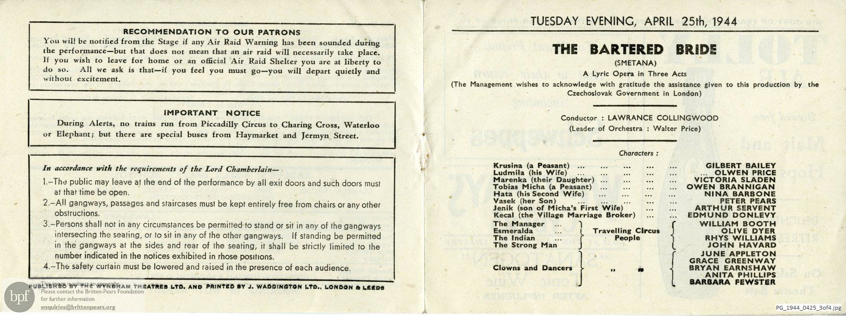 Smetana The Bartered Bride, New Theatre, London