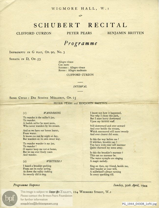 Schubert Die Schone Mullerin, Wigmore Hall, London