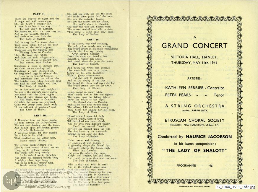 Concert programme:  Various composers, Victoria Hall, Hanley, Staffordshire