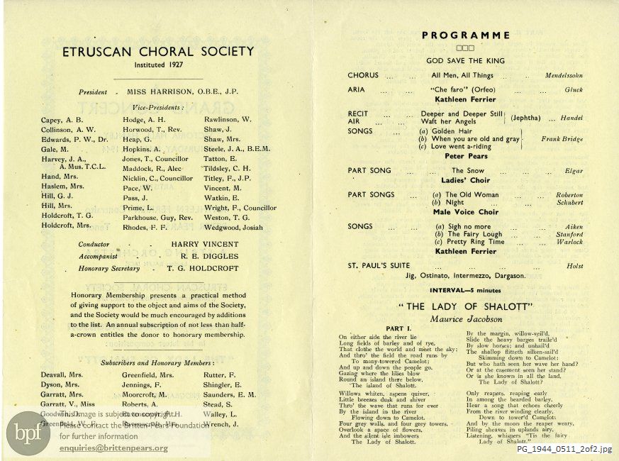 Concert programme:  Various composers, Victoria Hall, Hanley, Staffordshire