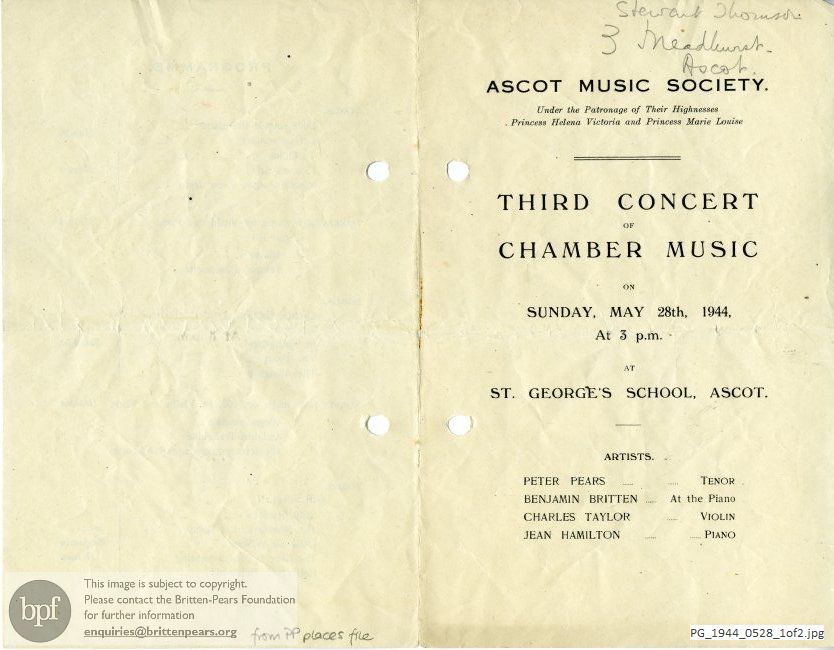 Pears-Britten recital, St. George's School, Ascot