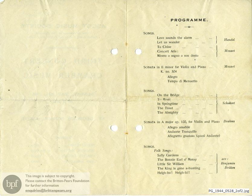 Pears-Britten recital, St. George's School, Ascot