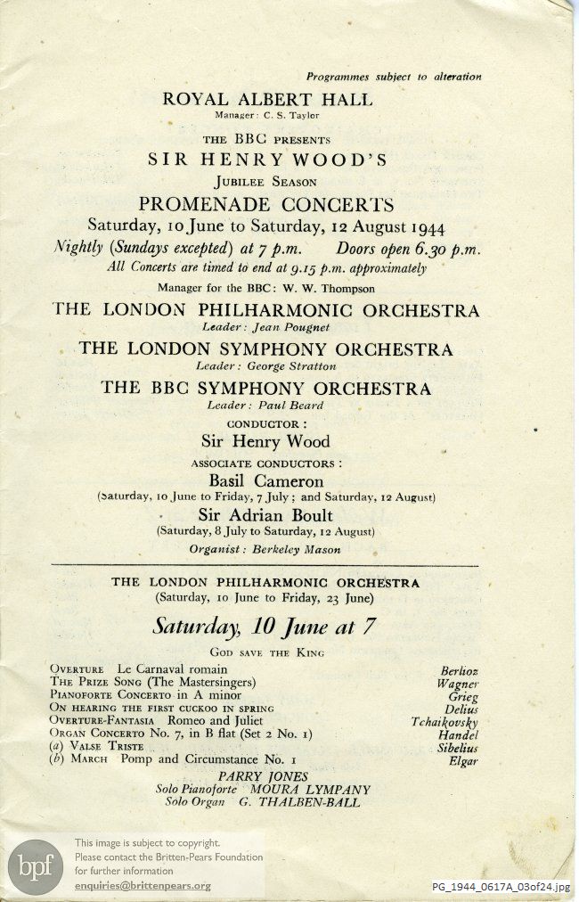 Britten Scottish Ballad, Royal Albert Hall, London.