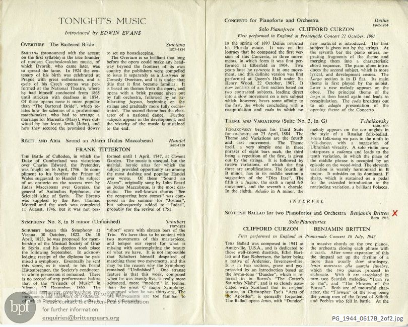 Britten Scottish Ballad, Royal Albert Hall, London.