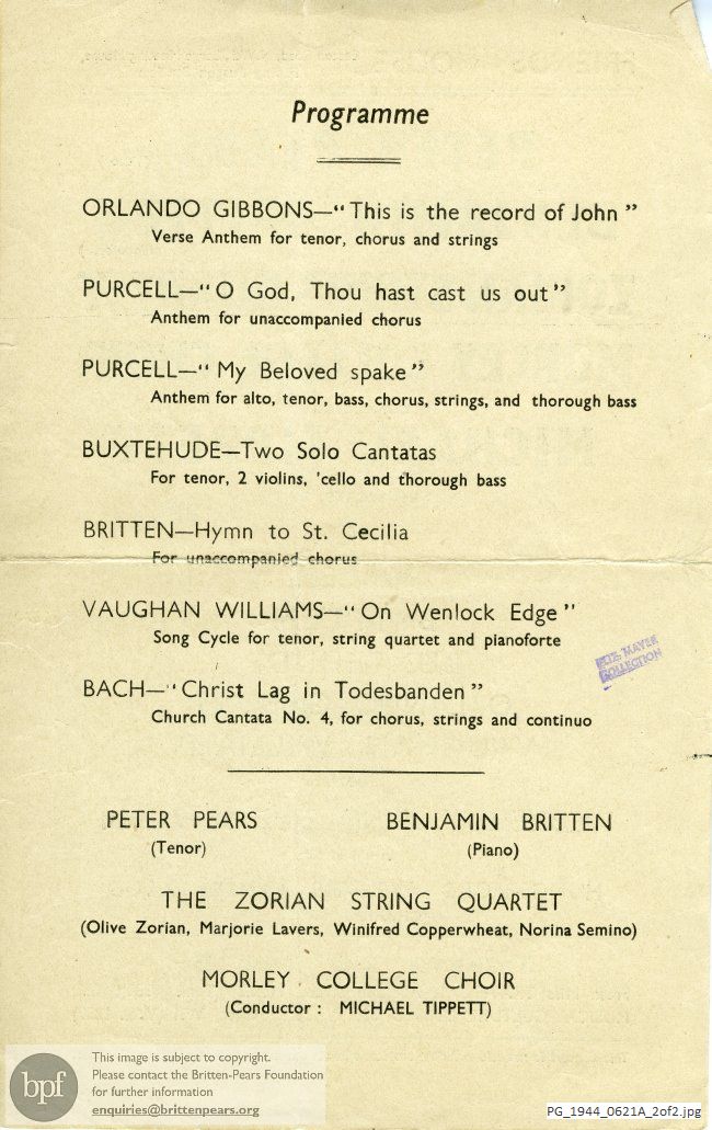 Britten Hymn to St. Cecilia, Friends House, Euston Road, London.