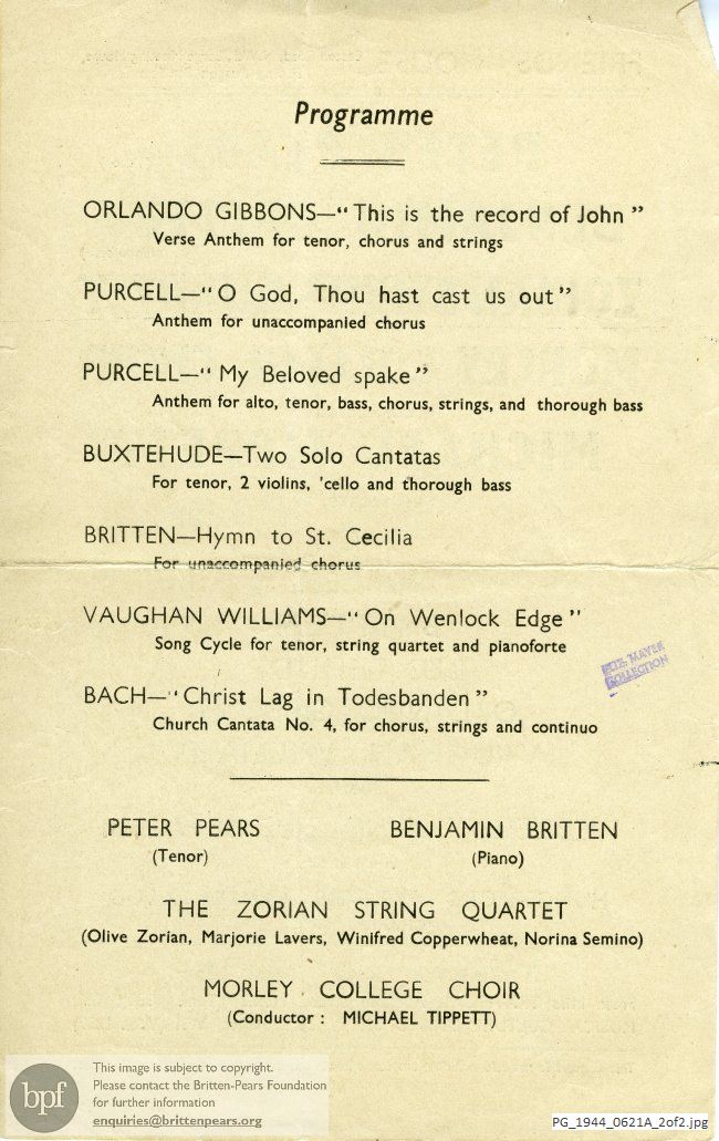 Britten Hymn to St. Cecilia, Friends House, Euston Road, London.