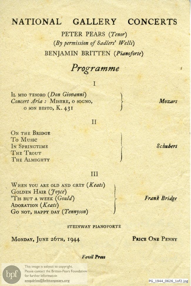 Pears-Britten recital, National Gallery, London